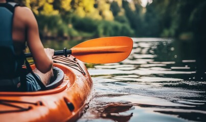 A person enjoying an eco-friendly activity, such as kayaking or hiking, with a focus on the importance of preserving natural habitats
