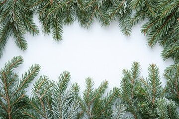 Obraz premium Wintery Pine Branches Creating a Festive Frame on Light Background
