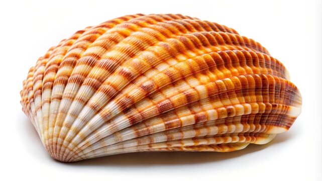 Large conch shell resting on white surface, highlighting its intricate patterns and textures