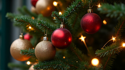 christmas tree decorated ornaments twinkling stars surrounding festive green branches outside homes every year