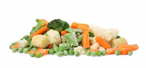 Mix of different frozen vegetables isolated on white