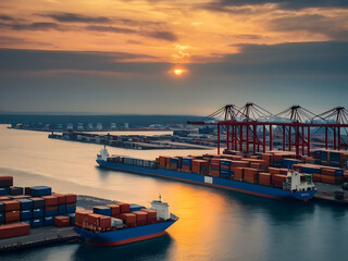 Naklejka premium Ship cargo port in the sea