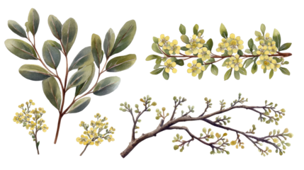 Watercolor Floral Borders With Green and Yellow Flowers Generative AI