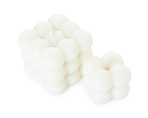 Two beautiful bubble candles isolated on white