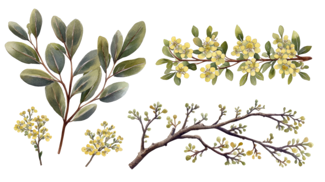 Watercolor Floral Borders With Green and Yellow Flowers Generative AI - Powered by Adobe