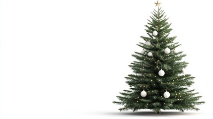 Fototapeta premium A realistic Christmas tree decorated with ornaments, standing on a light background, symbolizing the festive holiday spirit.