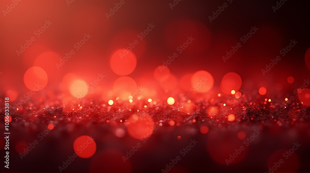 Poster abstract particles emit warm red glow blurry background soft feathery bokeh effect