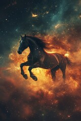Dreamlike Horse Galloping Through Cosmic Landscape