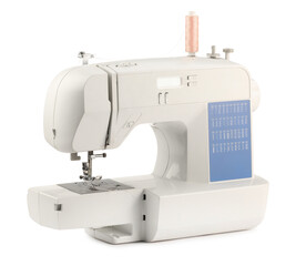One modern sewing machine isolated on white