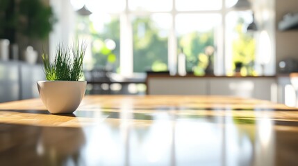 tabletop with kitchen interior in the background