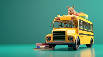 School bus arriving with school accessories and books