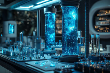 Obraz premium An alien laboratory experimenting with new forms of life, representing advanced biological sciences. Concept of biology.