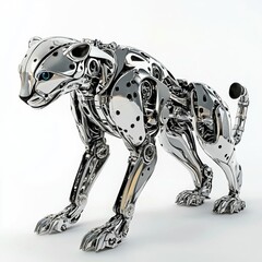 Cheetah robot chrome silver metal on a white background