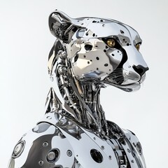 Cheetah robot chrome silver metal on a white background