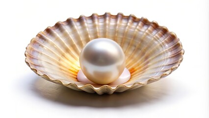 Big white pearl is resting on a beautiful iridescent mother of pearl shell