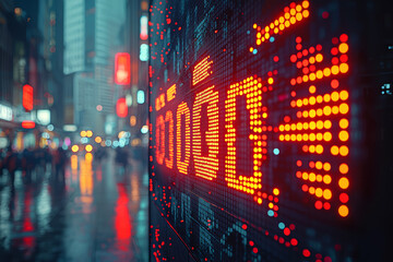 Obraz premium A stock market ticker showing red numbers, representing market losses and financial panic. Concept of business.