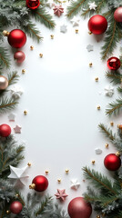 festive christmas card design features decorations silver background flat lay top view ample copy space