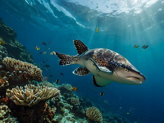 Swimming fishes in the sea