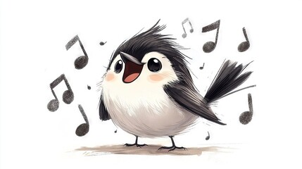 Naklejka premium A bird drawing with musical notes emerging from its beak and a tune emanating from its mouth