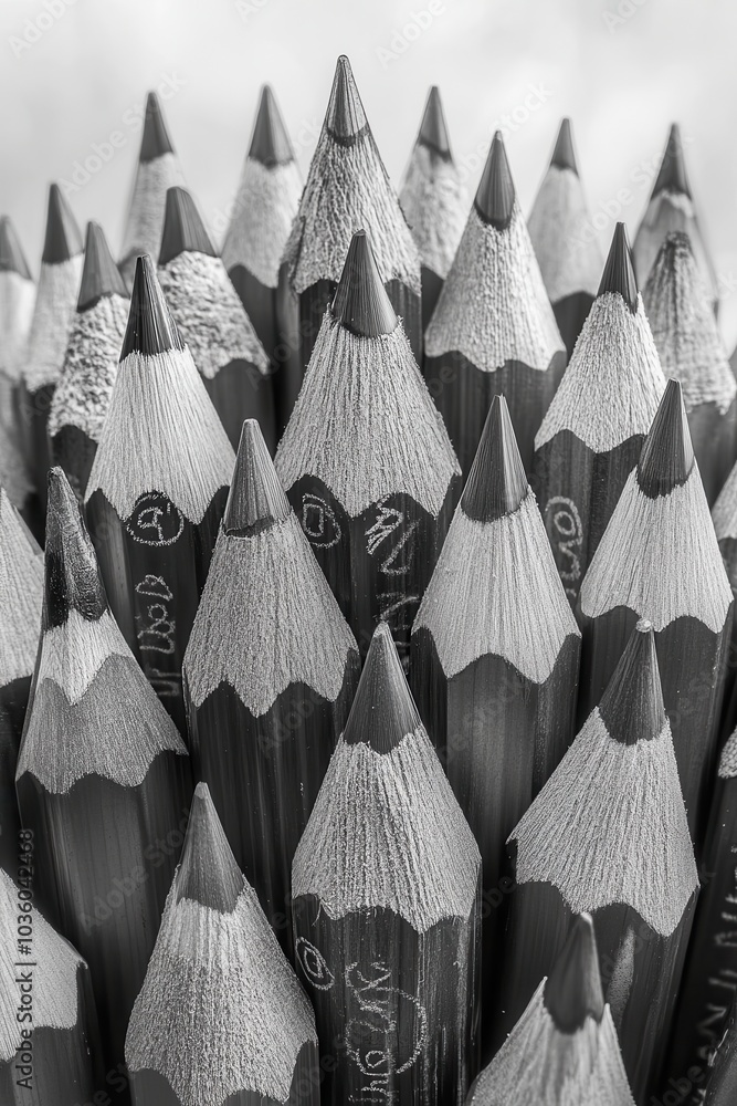 Poster array of sharpened pencils for sketching and drawing