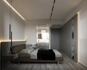 3d render of hotel room