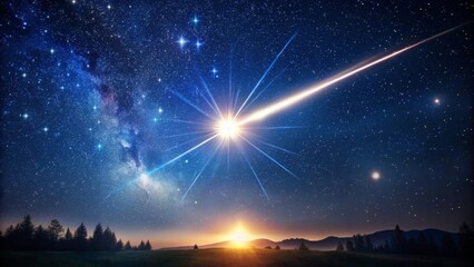 Fototapeta premium Bright comet is illuminating the night sky as it streaks across the horizon above a mountain range