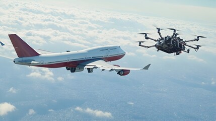 Drones Scanning Airplane for Technical Issues During Flight for Increased Safety Measures