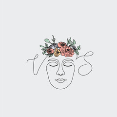 Women line art with flower head