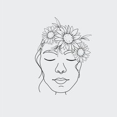 Women line art with flower head