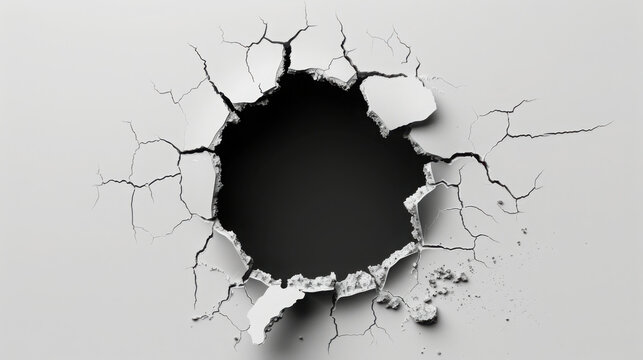 Hole breaking through white wall, cut out black. 