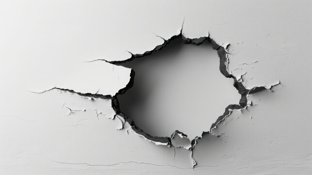 Hole breaking through white wall, cut out black. 