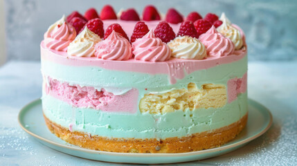 Ice cream cake, a cake that looks very delicious, realistic.