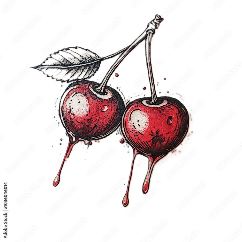 Wall mural cherry tattoo design minimalist color art illustration sketch drawing