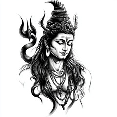 Mahadev tattoo design black and white art illustration sketch drawing