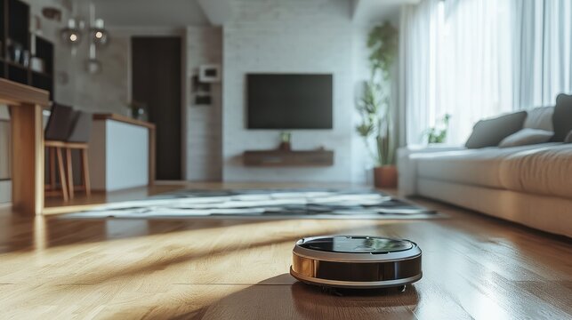 Efficient home robot performing cleaning duties, highlighting advanced technology for household maintenance.