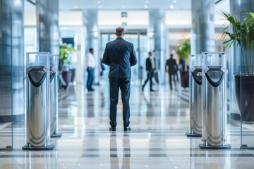 Corporate Office Security Guard Monitoring Entrance for Safety and Compliance