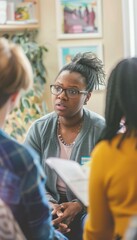 Social Worker Offering Support and Guidance in a Community Center Setting