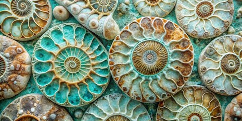 Ammonite Fossil Collection Close-up, Paleontology, Fossil, Sea Shell
