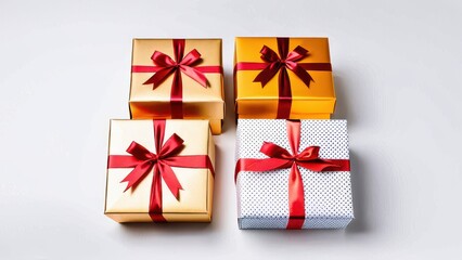 Fototapeta premium A colorful stack of gift boxes with ribbons, perfect for celebrations like birthdays, holidays, or special occasions