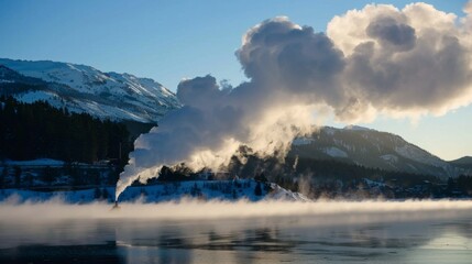 Fototapeta premium Factory, smoking factory chimneys against the background of the sunset sky