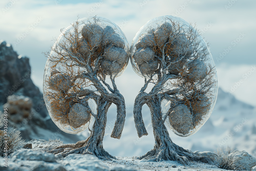 Aufkleber a pair of kidneys shaped like trees, with branches spreading out to symbolize their function in filt