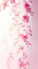 Fototapeta premium Delicate pink roses and leaves on soft gradient background, symbolizing girlhood design and elegance