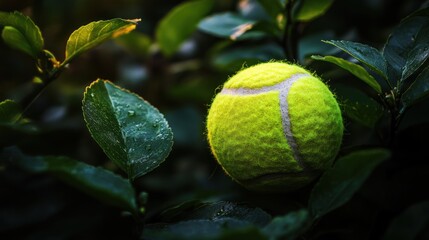 Tennis Ball in Lush Greenery