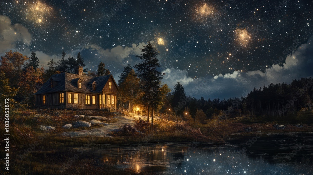 Wall mural starry night landscape