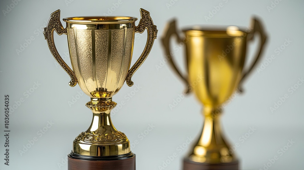 Poster shiny gold trophy cups on display for a competitive event prize generative ai