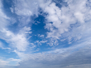 A striking view of a blue sky filled with scattered clouds, creating a serene atmosphere and evoking feelings of peace and tranquility