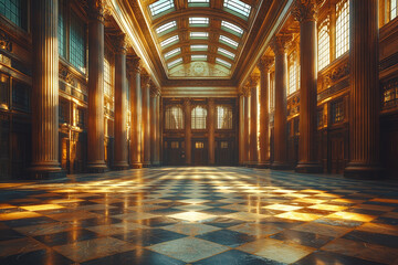 Fototapeta premium A deserted stock exchange floor, symbolizing the collapse of trading activities during a financial crash. Concept of business.