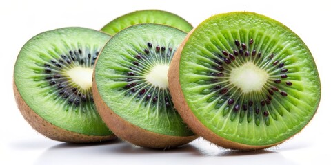 Fototapeta premium Close-Up of Three Sliced Kiwi Fruit on White Background, fruit, kiwi, green