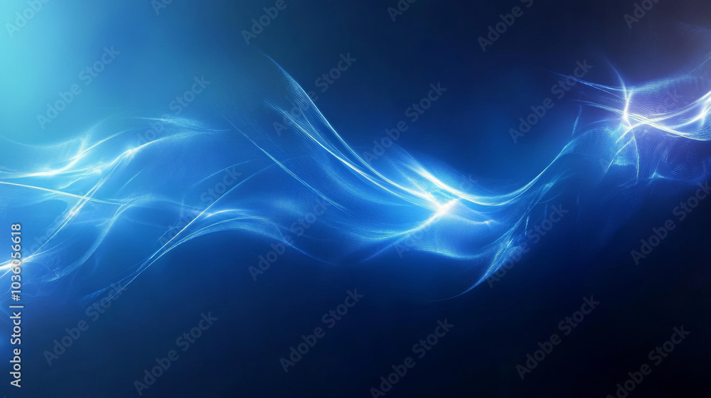 Poster a blue, wavy line design with a glowing, futuristic look. it's a simple background with room for tex