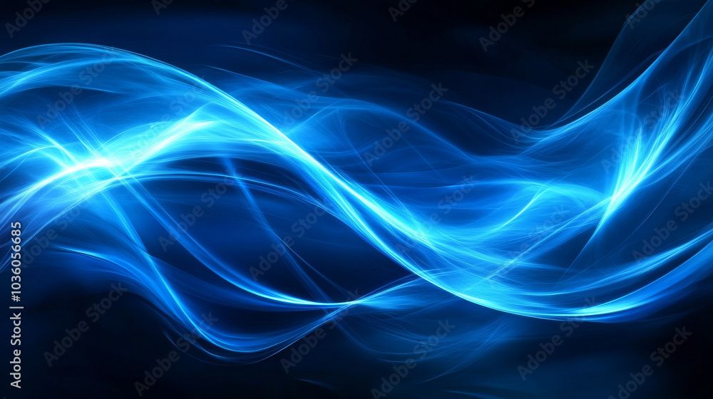 Poster a blue, wavy line design with a glowing, futuristic look. it's a simple background with room for tex